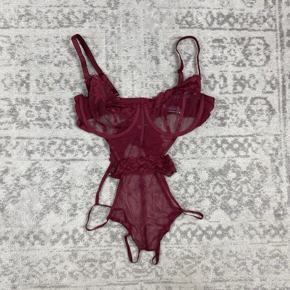 Adore Me Lace Lingerie Sexy One Piece Burgundy Bodysuit Lace Size 38DD - Picture 1 of 6